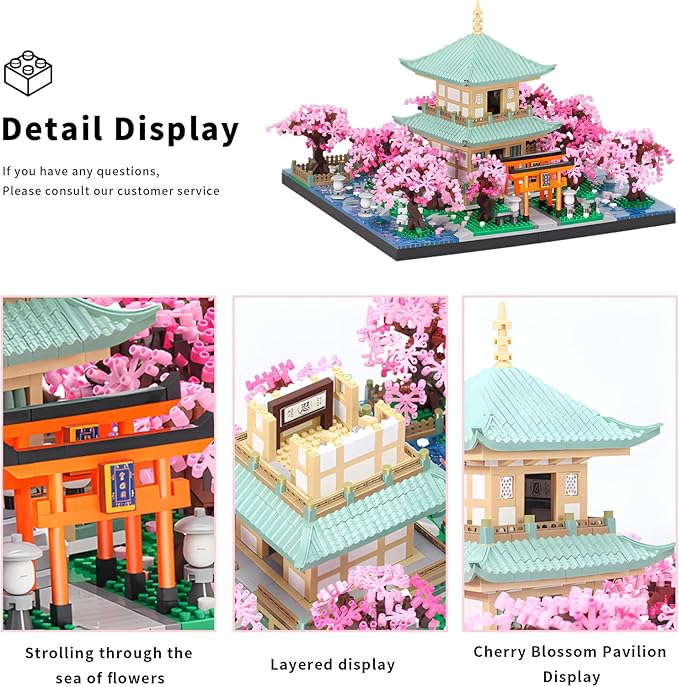 Cherry Blossom Micro Mini Building Block Sets Toy for Adults，Japanese Bonsai Tree House Architecture Gifts for Kids 14+（3809 Pieces）