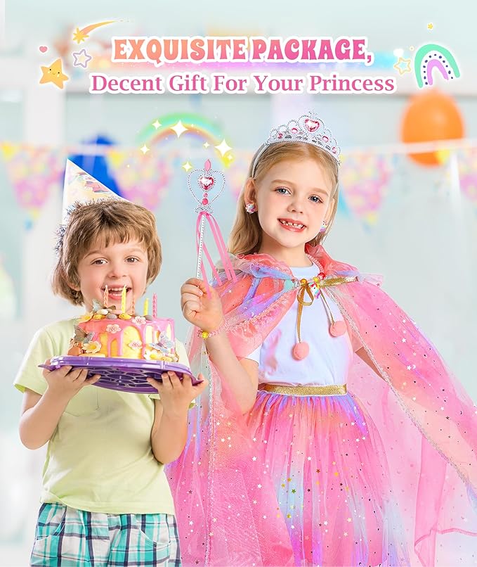 Princess Dress Up for Girls, Light up Princess Cape Princess Dress Costume Crown Wand Gifts for Toddler Girls 3 4 5 6