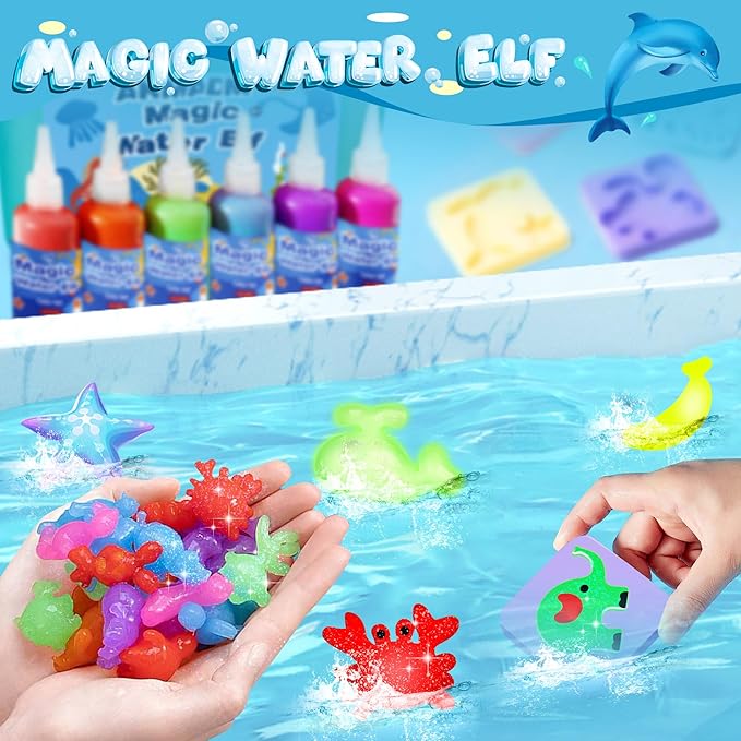 Magic Water Elf Toy Kit, Water Fairy Water Gel Kit, Aqua Animal Toy, Creative Magic Water Toy Creation kit, 60ml Capacity Water Elf Set with 18 Shape Molds, Children's DIY Marine Life (20 Colors)