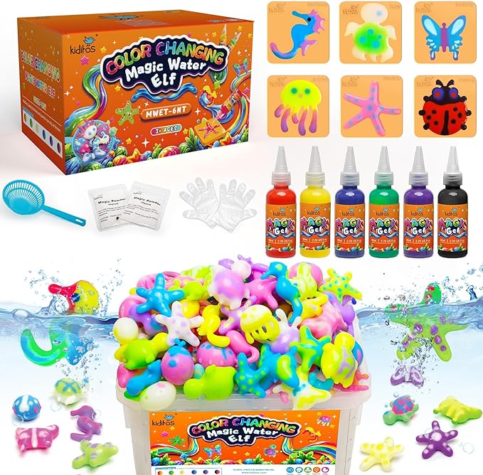 Kiditos Color Changing Magic Water Elf Toy Kit, Magic Aqua Fairy Water Gel Kit with 6 Color Changing Gels and 6 Molds. Christmas Gifts, Birthday Gifts, Party Favors, Arts&Crafts DIY STEM Kits for Kids