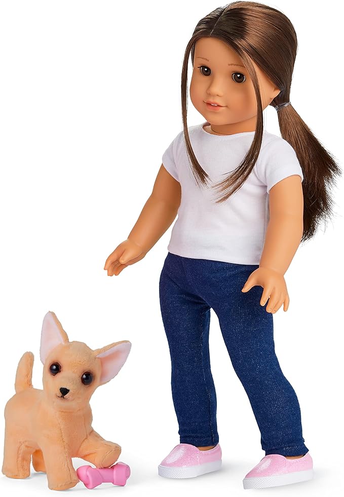 American Girl Barker Posey Tan Dog for 18-inch Dolls plus Pet Accessories