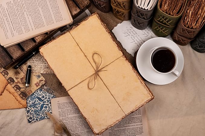 LEATHER VILLAGE Watercolor Paper - 7.5 X 11 inches, 50 Sheets - Mixed Media Watercolor Paper - 150 GSM Thick Deckle Edge Virgin Cotton Handmade Paper - Vintage Toned