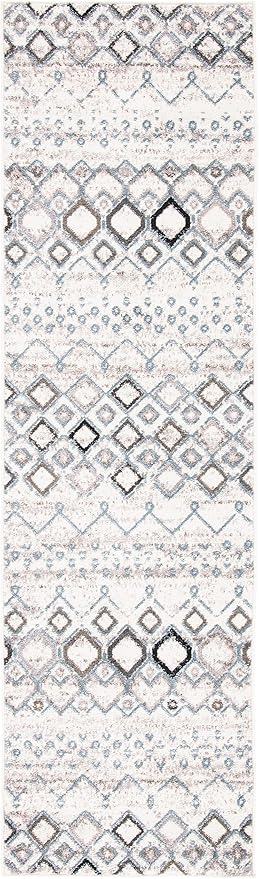 SAFAVIEH Amsterdam Collection Runner Rug - 2'3" x 10', Ivory & Grey, Moroccan Boho Design, Non-Shedding & Easy Care, Ideal for High Traffic Areas in Living Room, Bedroom (AMS108A)