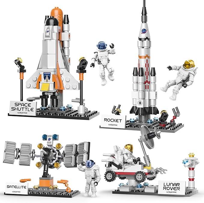 Valentines Day Gifts for Kids, Classroom-valentines Space Exploration Shuttle Toys for Aged 6-12 Kids, Girls, Boys, 4 IN 1 STEM Rocket Building Kit with 4 Astronauts, Kids Creative Gift Idea, 415 PCS