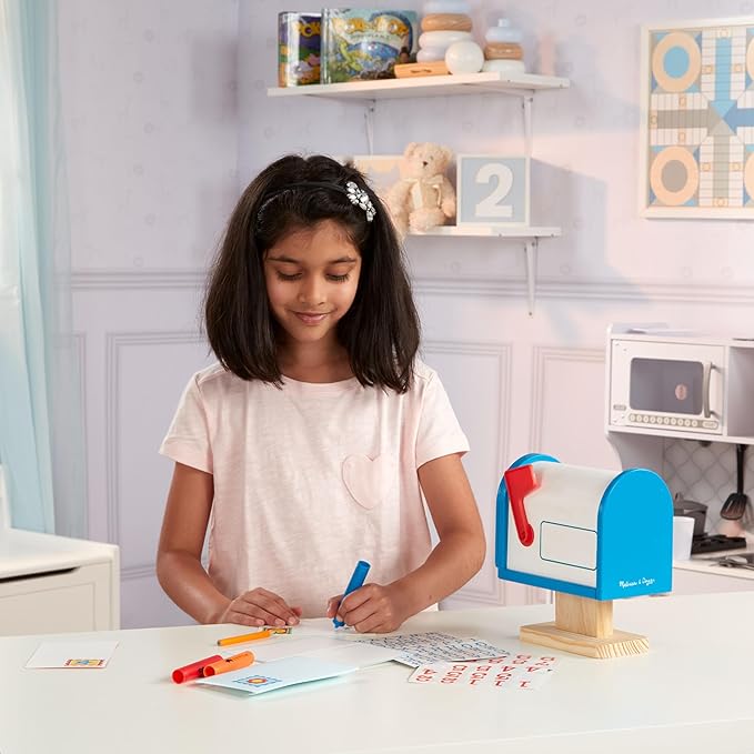 Melissa & Doug My Own Wooden Mailbox Activity Set and Educational Toy Kids Toy Mailbox With Reusable Letters And Post Cards, Pretend Play For Preschoolers And Kids Ages 4+