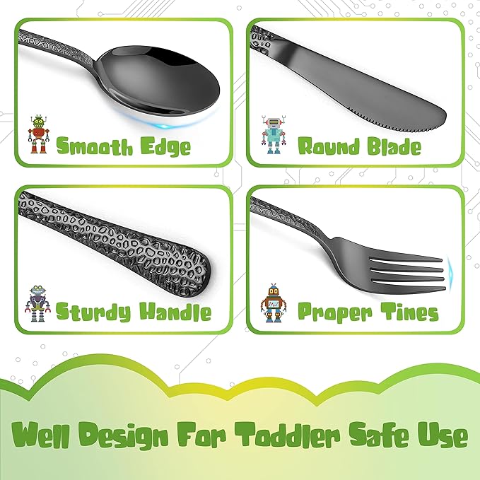 HaWare 9-Piece Toddler Kids Silverware Set, Stainless Steel Hammered Flatware, Preschooler Eating Utensils Includes 3 Spoons 3 Forks 3 Knives, Metal Children Cutlery for Home School, Mirror Finished