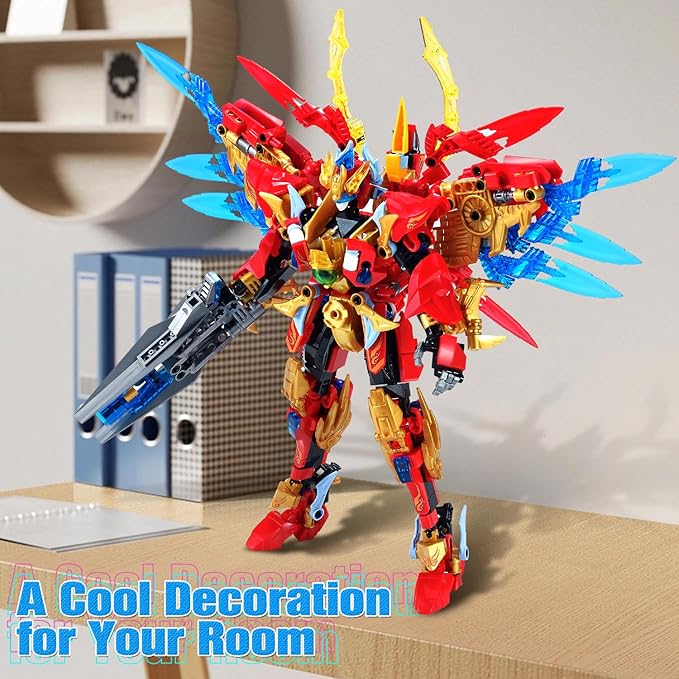 Mech Sets 2in1 Building Blocks，Transforming Robot Building Kits with Vermilion Bird Model，Christmas Birthday Gift for Adults Kids Boys Ages 8 9 10 11 12 13 14+（531 Pieces） (Vermilion Bird)