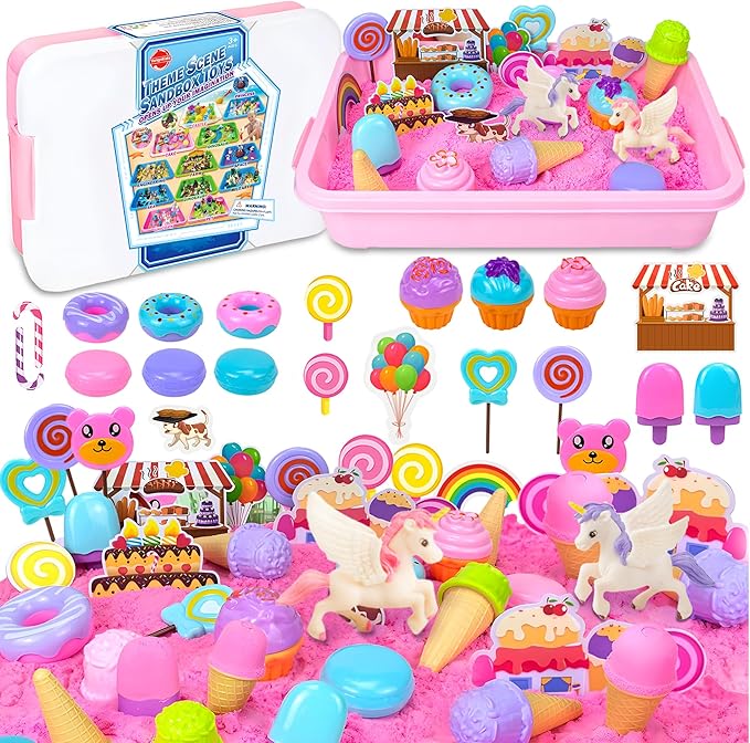 Play Sand Kit - Ice Cream Sensory Bin Toy for Kids with 2.2lb Magic Sands, Ice Cream Molds and Cleaning Tools, Unicorn Tactile Toys for Kids 3-8