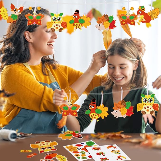 Fall Craft Kits for Kids Cute Animals Turkey Autumn Owl Crafts DIY Maple Leaves Thanksgiving Crafts Bulk for Fall Theme Party Home Classroom Game Activities Party Favors (24 Sets)