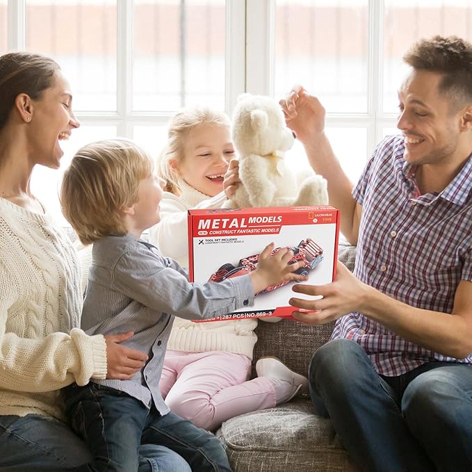 Building Kit Red Model Car Set - 287 PCS STEM Project Building Toys for Kids Ages 8-12, Assembly Building Vehicle for Boys 8 9 10 11 12-16 Years Old and Up Boys Girls Adults