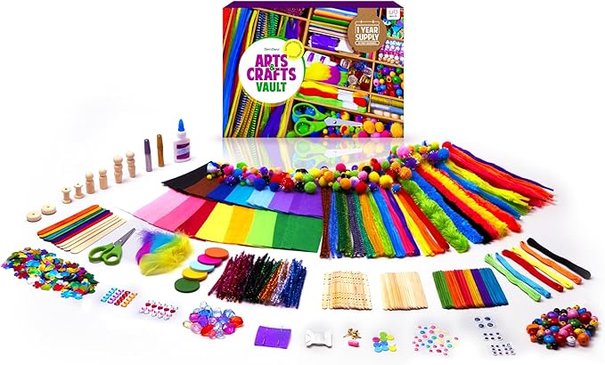 Dan&Darci Arts and Crafts Vault - Craft Supplies Kit in a Box for Kids Ages 4 5 6 7 8 9 10 11 & 12 Year Old Girls & Boys - Crafting Set Kits - Easter Gift Ideas for Kid Art Activity Gifts