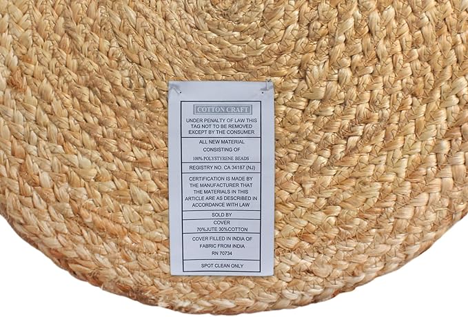 COTTON CRAFT Jute Chindi Pouf – Cylindrical Jute Cotton Braided Ottoman - Moroccan Boho Kilim Foot Stool - Bedroom Family Room Accent Seating – Footrest - Rustic Decor Round Pouf – 15 diax16 H- Multi