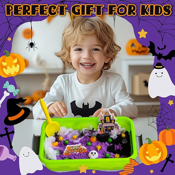 Halloween Sensory Bin,Halloween Sensory Toys with Play Sand for Toddlers Boys and Girls,Halloween Kids Toys Gift Sand Toys,Halloween Arts & Crafts Kit for Kids Age 3 4 5 6 7 8