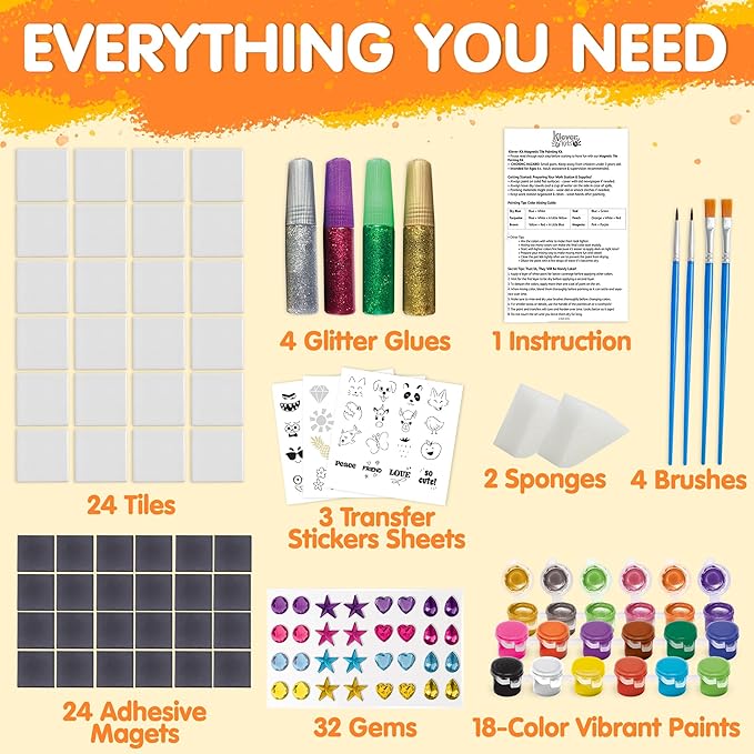 JOYIN 24 Magnetic Mini Tiles Art Kit, Creativity DIY Paint, Arts and Crafts for Kids, DIY Supplies for Party Favors, Family Activity, Birthday Present, Toys Gifts for Boys and Girls Ages3-12