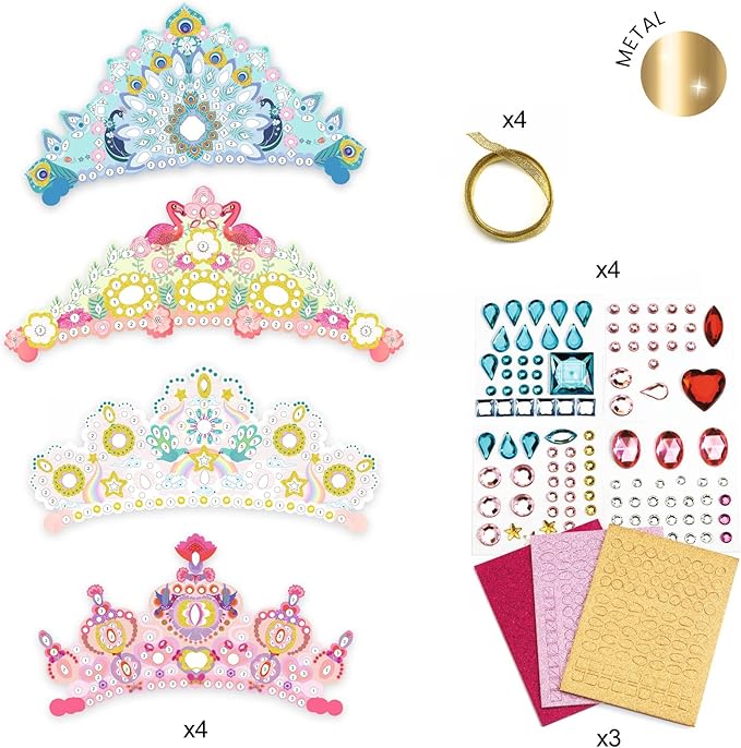 DJECO DIY Like A Princess Crown Craft Kit - Create Your Own Mosaic Tiara - Arts & Crafts for Kids - Fun & Creative for Family & Friends, Perfect for Gift for Children 5+ Years Girls & Boys