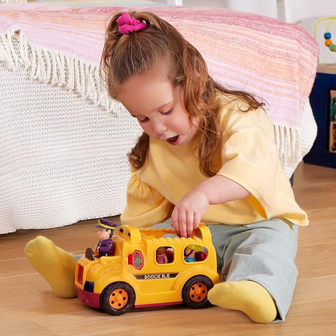 B. toys - Interactive Yellow School Bus Toy with Lights, Sounds & Dancing Passengers - Educational Vehicle Playset for Toddlers & Kids with 5 Figures - Auto-Off Battery Feature, Ages 18+ Months