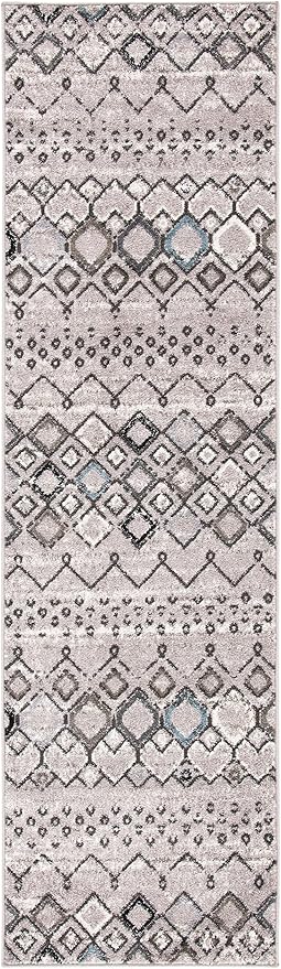 SAFAVIEH Amsterdam Collection Runner Rug - 2'3" x 18', Light Grey & Brown, Moroccan Boho Design, Non-Shedding & Easy Care, Ideal for High Traffic Areas in Living Room, Bedroom (AMS108F)