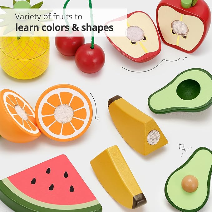 PairPear Wooden Toys Play Food Sets for Kids Kitchen, Kids Toy Food Cutting Vegetables Set for Toddlers 3+ Years Old, Pretend Food Play Kitchen Accessories for Girls and Boys