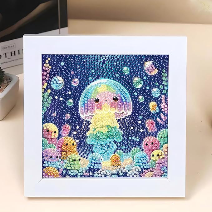 Reivworl Diamond Art Kits for Kids, Jellyfish Diamond Art for Kids Ages 8-12, Jellyfish Diamond Painting Kits for Kids for Home Wall Decor (8x8Inch)