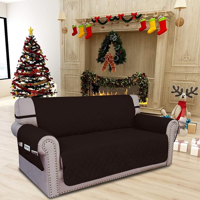 Easy-Going Sofa Slipcover Loveseat Cover Waterproof Couch Cover Washable Sofa Cover for 2 Cushion Couch Non-Slip Fabric Furniture Protector with Pocket for Pets Kids Dog Cat (Loveseat, Chocolate)