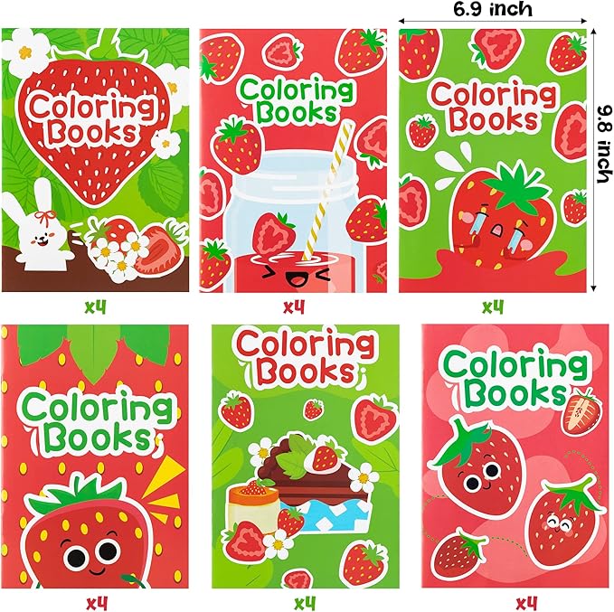 Strawberry DIY Coloring Books - 24-Pack Strawberry Coloring DIY Art Drawing Books Fruits Patterns Christmas Winter Xmas New Year Gifts Kids Birthday Sweet Party Favors Class Art Activity