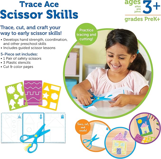 Learning Resources Trace Ace Scissor Skills Set - 7 Pieces, Ages 3+ Toddler Learning Supplies, Homeschool and Classroom Activities, Fine Motor Tools for Toddlers