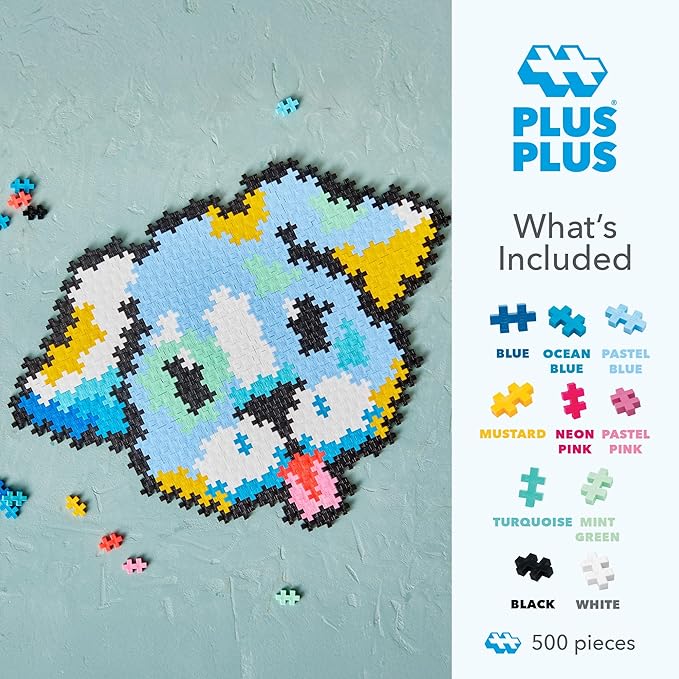 Plus Plus Puzzle By Number, 500 Piece Mini Interlocking Hashtag Color Blocks, 3D Pixel Art Kit for Kids - Puppy