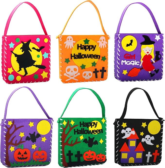 Flying Childhood Sew Your Own Bags - Kids Sewing Kit - Felt Crafts for Kids - Make 6 Felt Trick or Treat Bags - Birthday Gifts for Girls