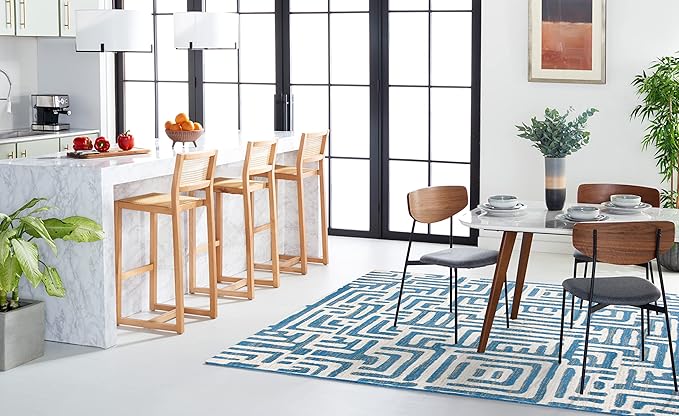 SAFAVIEH Amsterdam Collection Area Rug - 9' x 12', Ivory & Light Blue, Modern Abstract Design, Non-Shedding & Easy Care, Ideal for High Traffic Areas in Living Room, Bedroom (AMS106C)