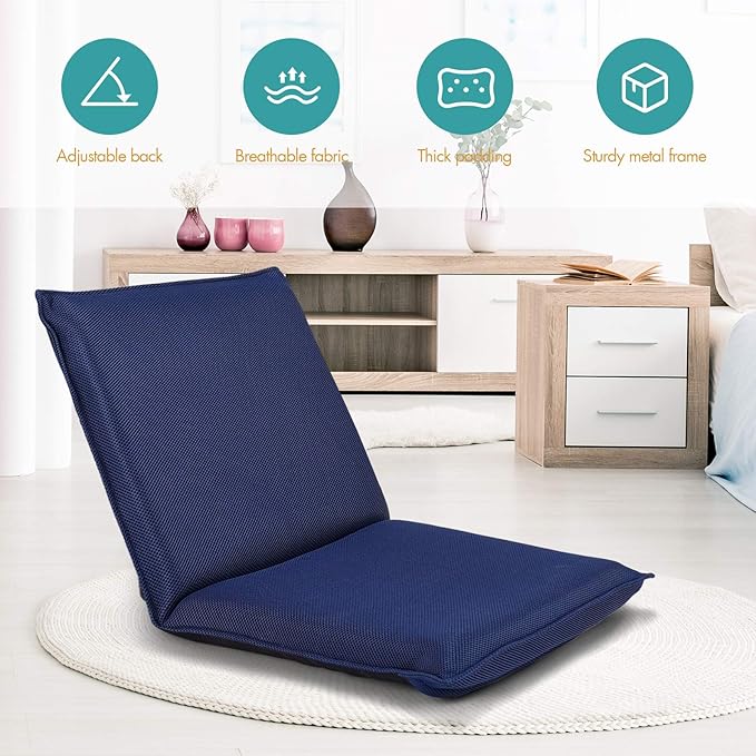 S AFSTAR Adjustable Floor Chair, Cushioned Lounger Recliner with 6-Position Comfortable Back Support & Thick Padded, Lazy Sofa Floor Gaming Chair, Floor Seat for Gaming Reading Meditation (Navy)