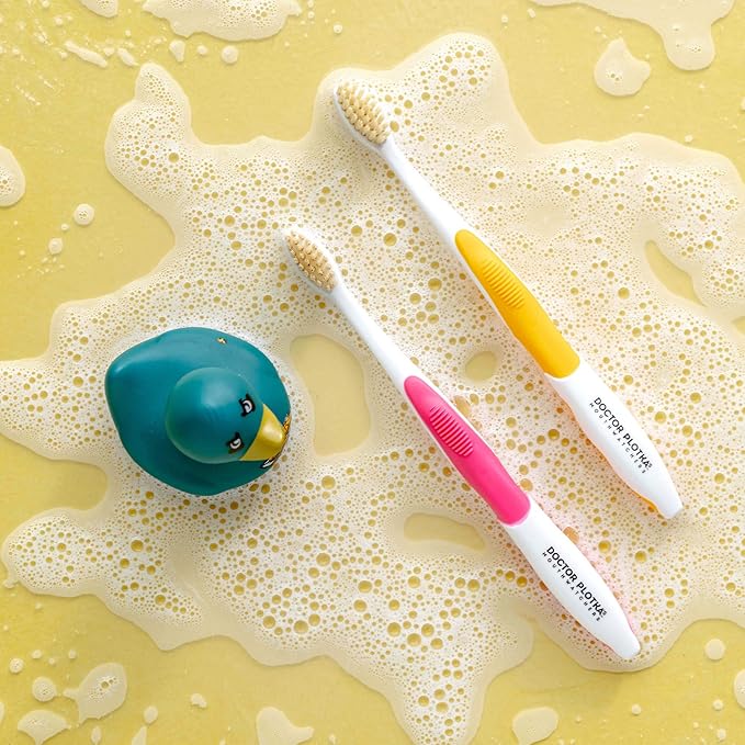 MOUTHWATCHERS Soft Manual Toothbrushes, Family Pack, 2 Adult, 2 Childrens Flossing Toothbrushes, Ultra Clean, Good for Sensitive Teeth and Gums, by Dr. Plotka's