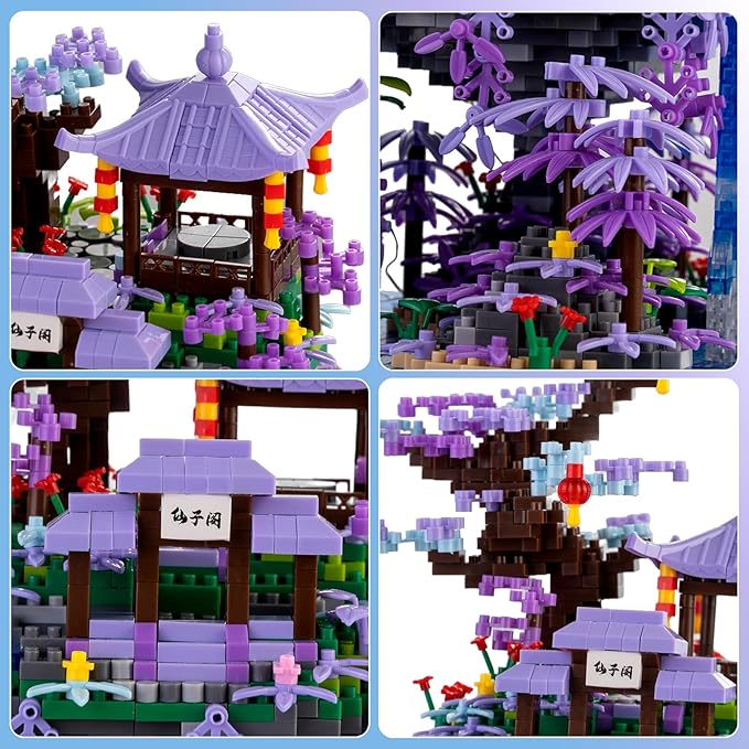 Peach Blossom Pond Japanese Architecture Building Blocks Set for Adults and Kids, Micro Mini Bricks Cherry Blossom Tree House Building Kit 2500+PCS Green