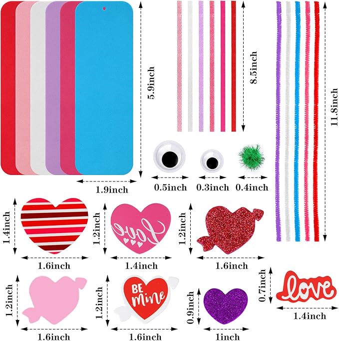 JULBEAR 36 Sets Valentine's Day Crafts Kits DIY Foam Bookmarks Decorations Art Sets Hearts Foam Self-Adhesive Stickers Arts for Kids Valentine's Mother's Day Classroom Activities Gift Exchange