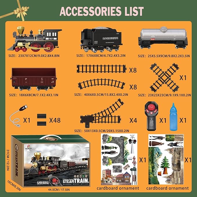 Train Set for Kids Remote Control Train Toys w/Steam Locomotive, Fuel Tank Car & Luxury Tracks, Electric Trains w/Realistic Smoke,Sounds & Lights, Christmas Birthday Gift for Boys Girls 3 4 5 6 7+