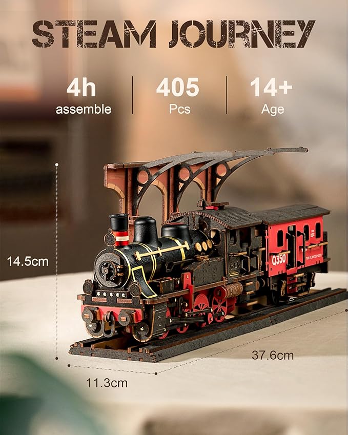 Rolife 3D Wooden Puzzle for Adults, DIY Wood Model Train Sets, Mechanical Vehicle Model Building Kits-Brain Teaser Puzzle Toys with 365 Pcs-Creative Birthday for Kids
