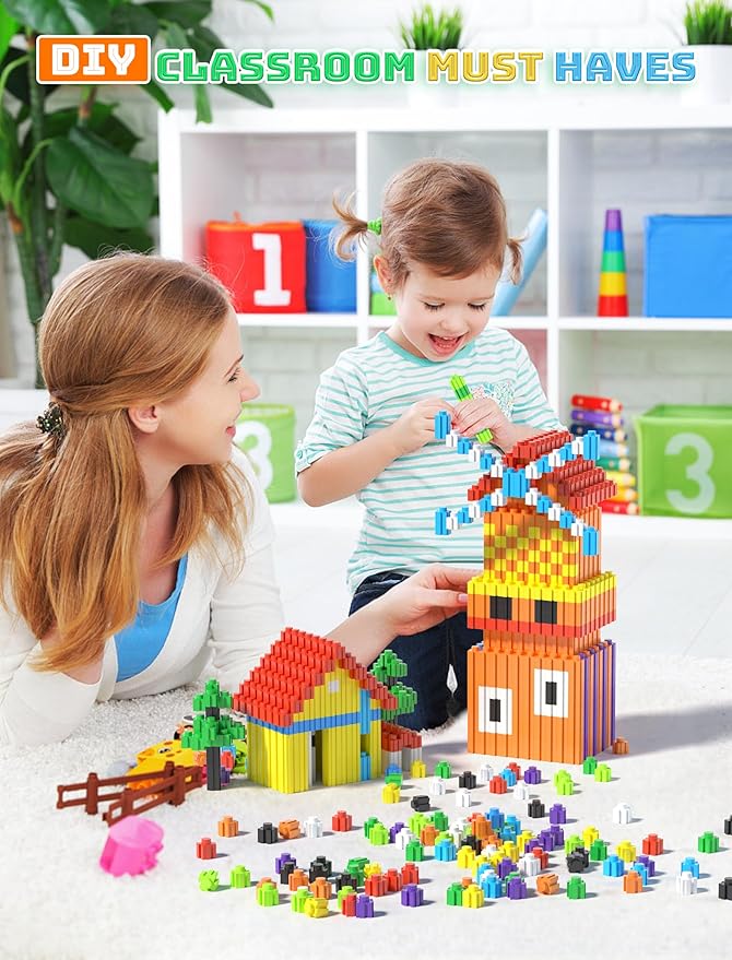 Building Blocks Construction Toy Set 500Pcs Interlocking Plastic STEM Building Toys for Kids Age 4-8,Creativity Preschool Toy for Brain Development & Hands-On Ability Improvement Toy for Boys & Girls