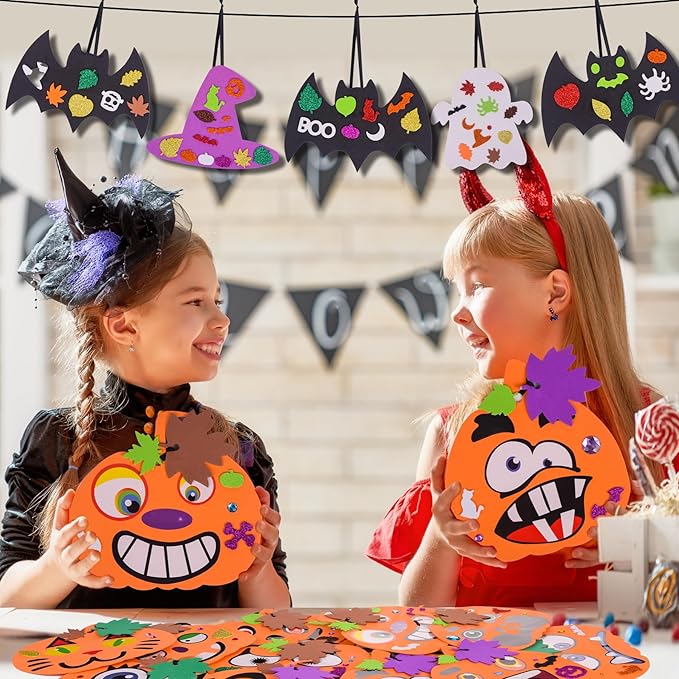 Thanksgiving Pumpkin Foam DIY Craft Set,330 Pc Fall Pumpkin Ghost Spider Bat Autumn Pumpkins Crafts Favors Supplies for Kids DIY, Halloween Witch Craft Kit for Kid Classroom Party Activities