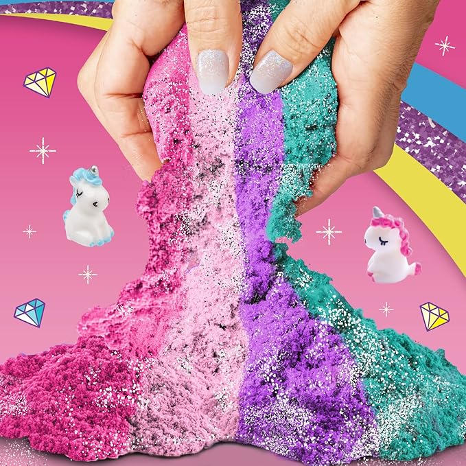 GirlZone Unicorn Sensory Bin Kingdom Sand Art Kit, 2lbs Moldable Colored Sand, 7 Tools for Kids, Rainbow Sand, Imaginative Playtime, Sensory Fun, Ideal Birthday & Holiday Gifts for Girls on Easter
