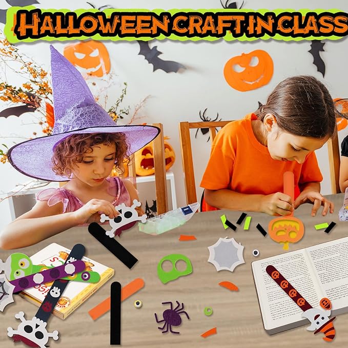 Shemira 24 Pack Halloween Crafts for Kids, Halloween Bookmark Craft for Party Favors, Halloween Trick or Treating Gifts Toys, Halloween Miniatures Prizes for Kids, Halloween School Art Activities