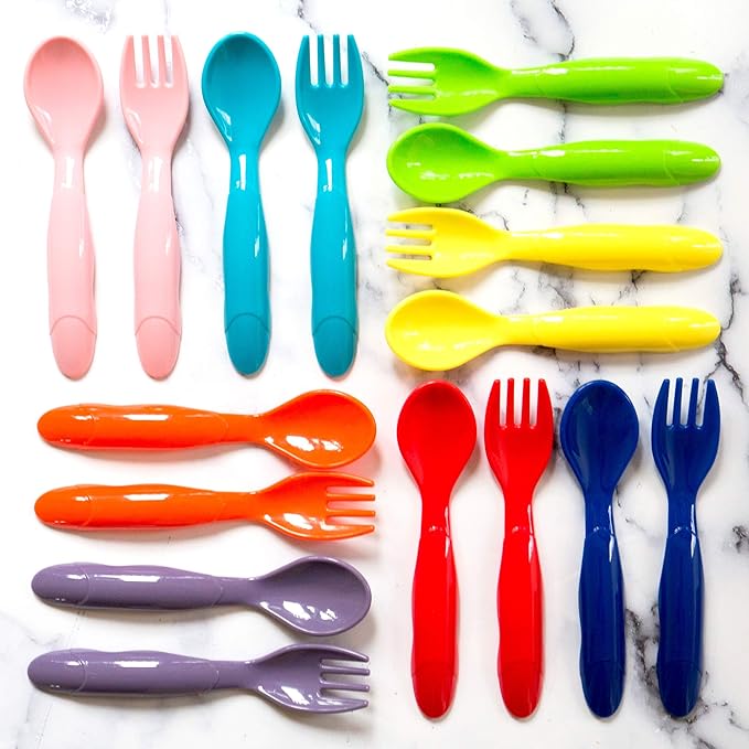 Youngever 36 Pcs Plastic Toddler Utensils, Set of 18 in 9 Assorted Colors, Plastic Kids Forks Kids Spoons, Dishwasher Safe, Toddler Silverware, Kids Plastic Cutlery Set, 9 Assorted Colors