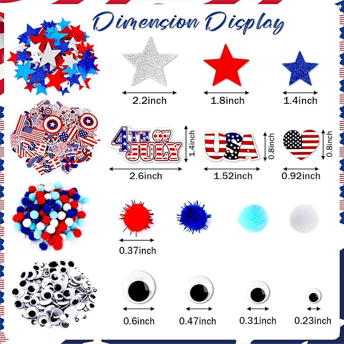 JULBEAR 418pcs 4th of July Star Foam Craft, Patriotic Self-Adhesive Glitter Foam Stickers Crafts Kit for Independence Day Patriotic Party Favors Kids Classroom Activity Decorations Supplies