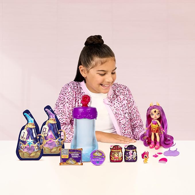 Magic Mixies Pixlings Deluxe Pack, Pippa The Firehorse, Shimmer Reveal, Create & Mix Potion That Magically Reveals 6.5" Pixling Doll Inside Potion Bottle - Exclusive Mini Mixies & 6 Hair Accessories