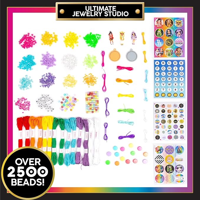 Rainbow High Ultimate Jewelry Studio, 2500+ Beads, Create 50+ Pieces of Jewelry, Toys, Great Bead Kit for Sleepovers, Girls Night, Weekend, DIY Alphabet Bracelets for Kids Ages 6, 7, 8, 9