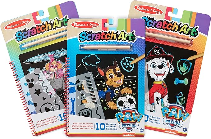 Melissa & Doug PAW Patrol Scratch Art 3-Pack – Chase, Skye, Marshall Color Reveal Travel Activity Pads - Reverse