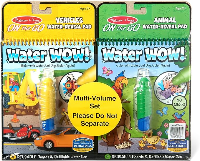 Melissa & Doug On the Go Water Wow! Reusable Water-Reveal Activity Pads, 2-pk, Vehicles, Animals - FSC Certified