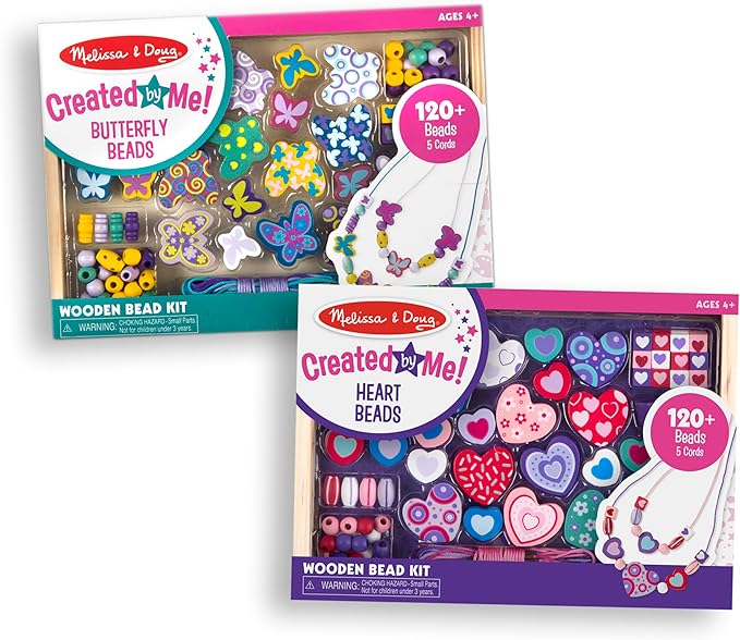 Melissa & Doug Sweet Hearts and Butterfly Friends Bead Set of 2 - 250+ Wooden Beads
