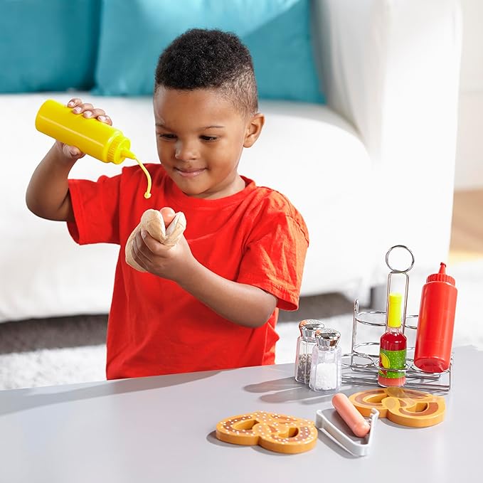 Melissa & Doug Condiments Set (6 pcs) - Play Food, Stainless Steel Caddy