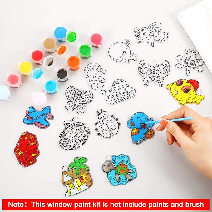 WILLBOND 24 Pieces Christmas Suncatchers Craft Assorted Sun Catcher Kits for Art Window Sun Catchers with 24 Pieces Suction Cups for Painting Crafts Christmas Home Decor Supplies