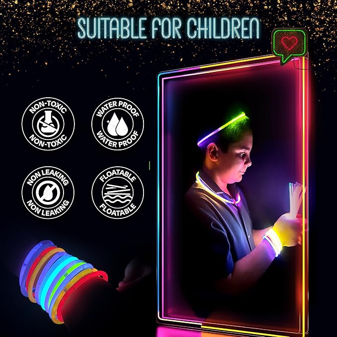 GemPrime 100 Pcs Glow Sticks Bulk Party Pack – 8” Glow in the Dark Party Supplies & Party Favors Pack for Glow Bracelets & Glow Necklaces – 100 Connectors for Christmas, Concerts & Birthdays