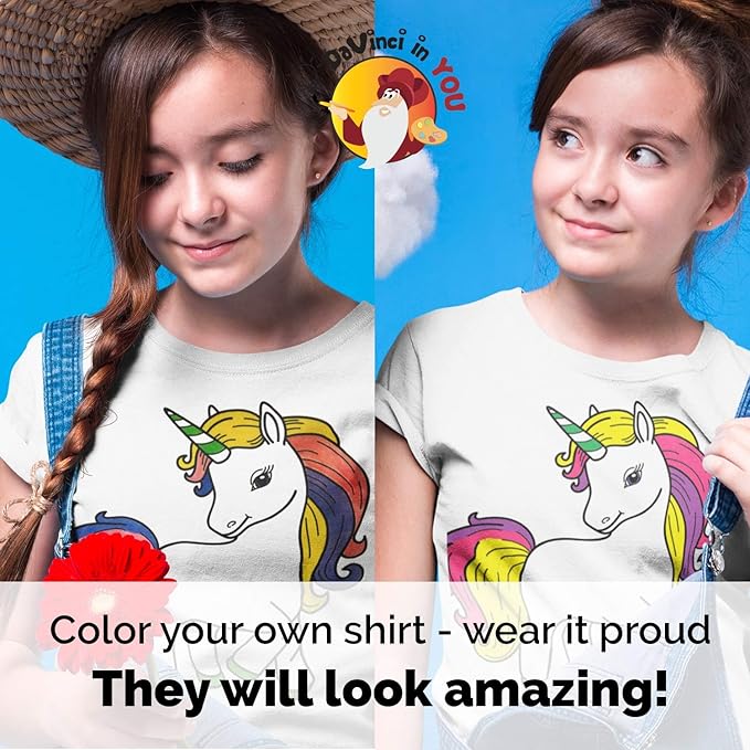 Coloring Shirt Kit with 10 Fabric Markers: Unicorn, Mermaid, Birthday Girl Gift - Arts and Craftt
